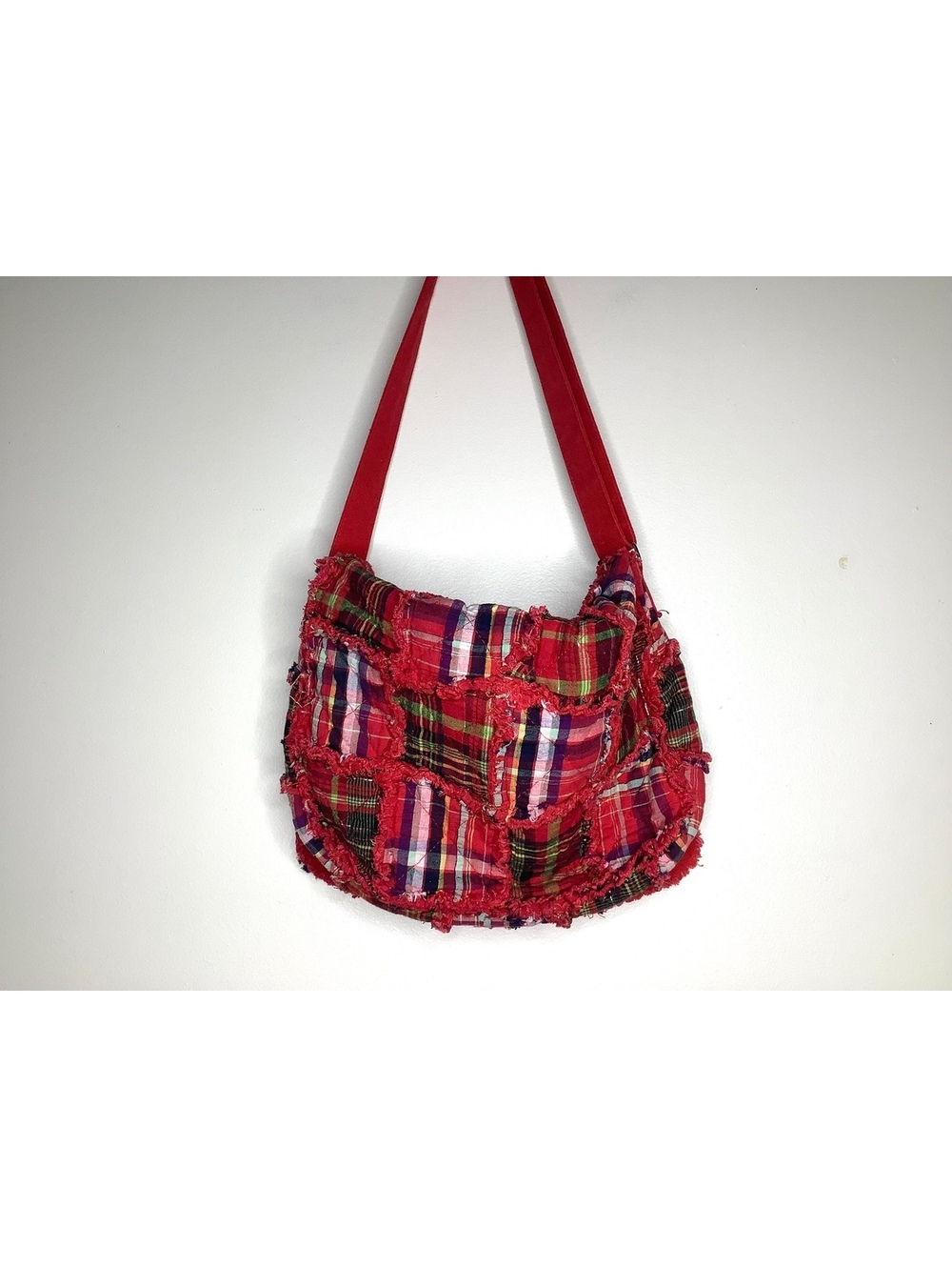 < Y2K Red Patchwork Crossbody Messenger Laptop/School Or Work Bag > - Picture 7 of 7